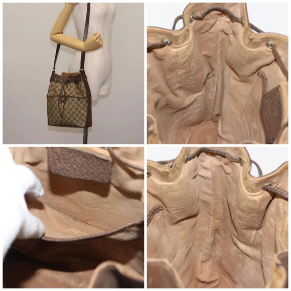 GUCCI GG Canvas Web Sherry Line Shoulder Bag PVC Leather Beige Green - Picture 15 of 15